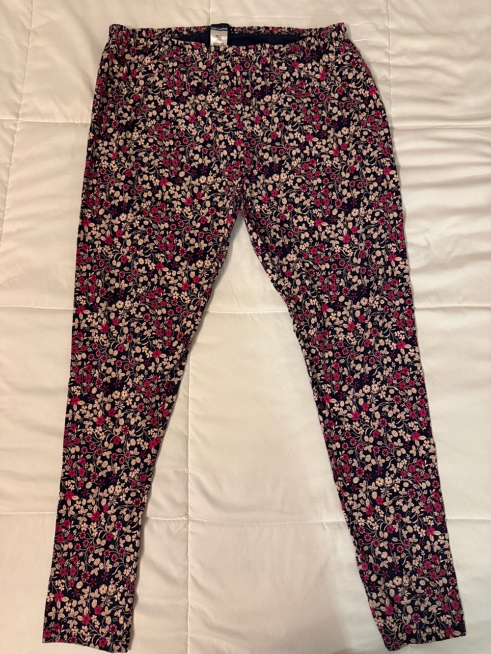 Floral Print Women's Leggings - Navy with Pink Floral